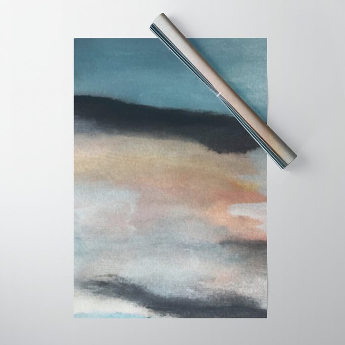 Dawn: a minimal abstract acrylic piece in pink, blues, yellow, and white Wrapping Paper Gallery Image 1