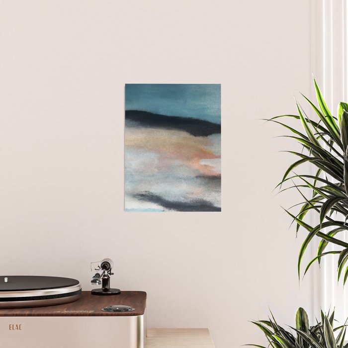 Dawn: a minimal abstract acrylic piece in pink, blues, yellow, and white Poster Gallery Image 2