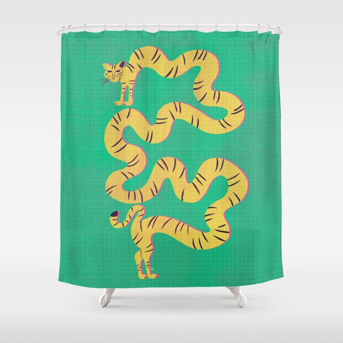 Playful Twisting Tiger Shower Curtain Gallery Image 1