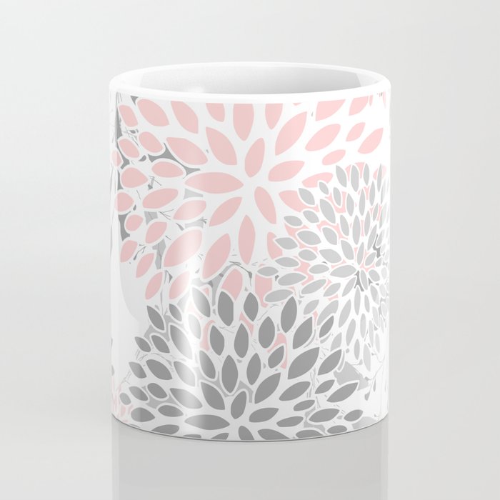 Festive, Floral Prints, Leaves and Blooms, Pink, Gray and White Coffee Mug Gallery Image 4