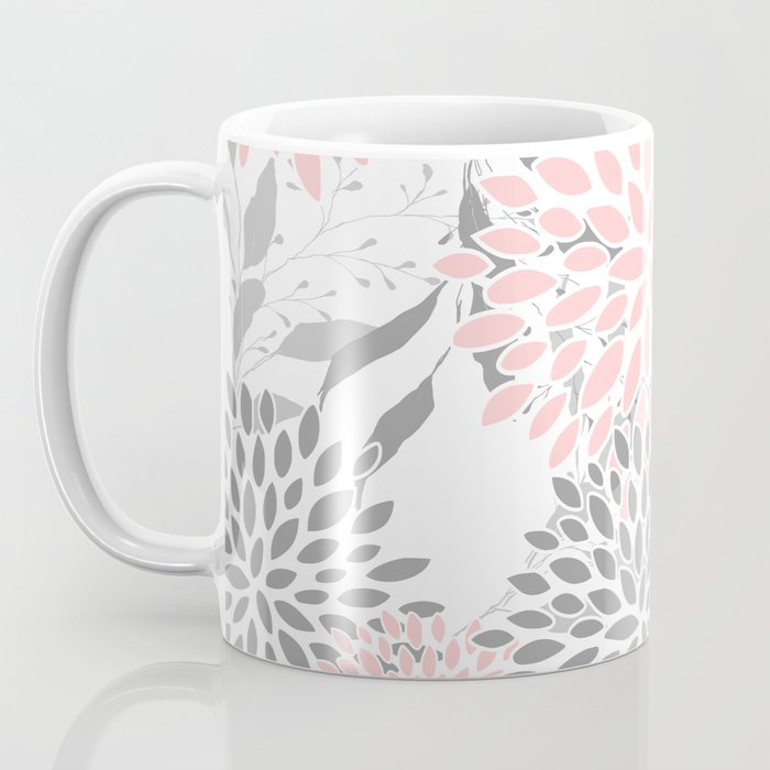 Festive, Floral Prints, Leaves and Blooms, Pink, Gray and White Coffee Mug Gallery Image 3
