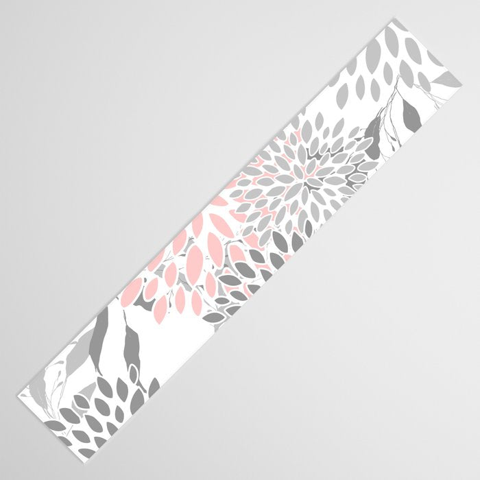 Festive, Floral Prints, Leaves and Blooms, Pink, Gray and White Table Runner Gallery Image 3