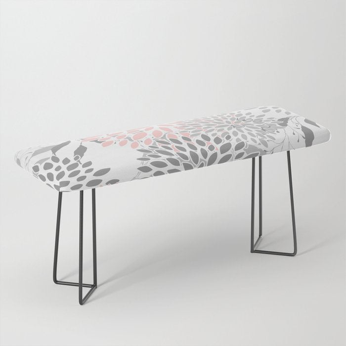 Festive, Floral Prints, Leaves and Blooms, Pink, Gray and White Bench Gallery Image 1