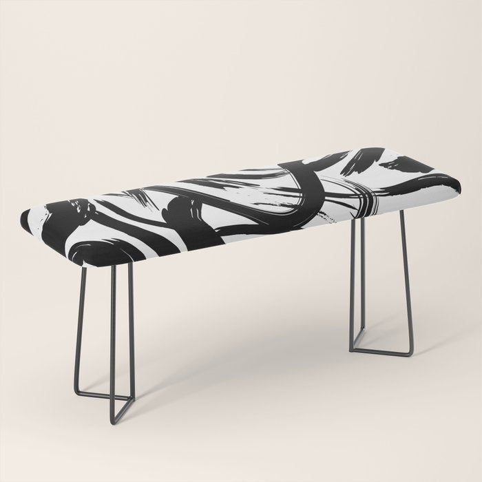 Abstract black and white paint brush stroke pattern Bench Gallery Image 1