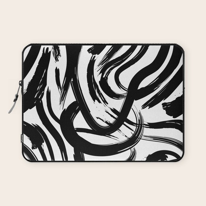 Abstract black and white paint brush stroke pattern Laptop Sleeve Gallery Image 1