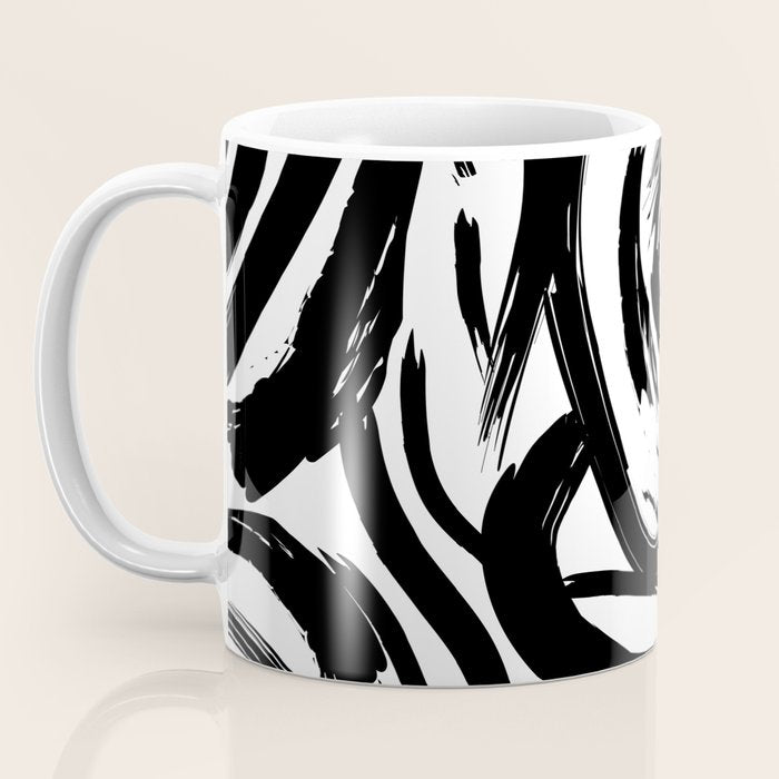 Abstract black and white paint brush stroke pattern Coffee Mug Gallery Image 3