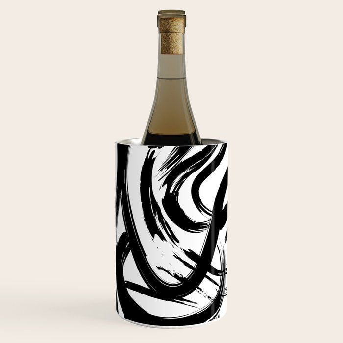 Abstract black and white paint brush stroke pattern Wine Chiller Gallery Image 1