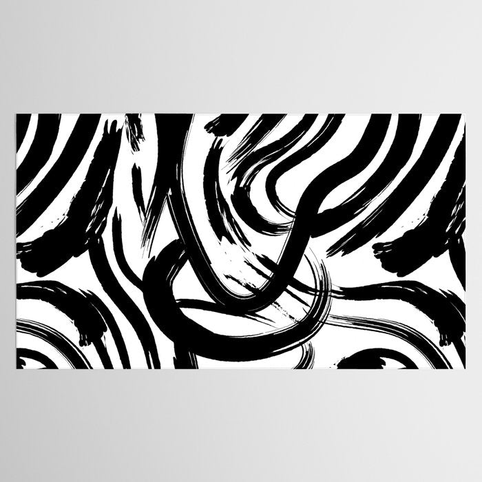 Abstract black and white paint brush stroke pattern Tablecloth Gallery Image 2