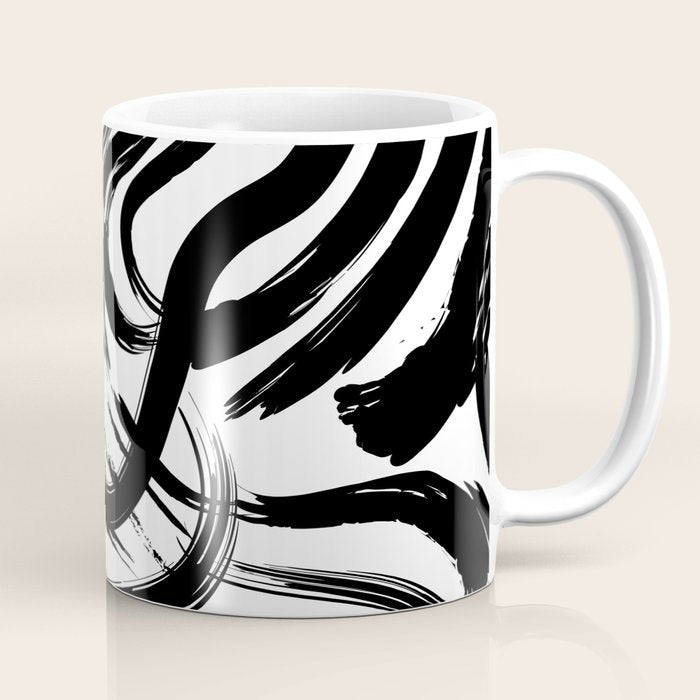 Abstract black and white paint brush stroke pattern Coffee Mug Gallery Image 1