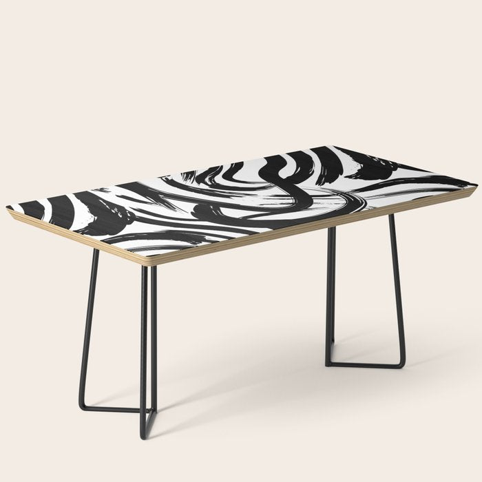 Abstract black and white paint brush stroke pattern Coffee Table Gallery Image 1