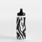 Abstract black and white paint brush stroke pattern Water Bottle Gallery Image 3