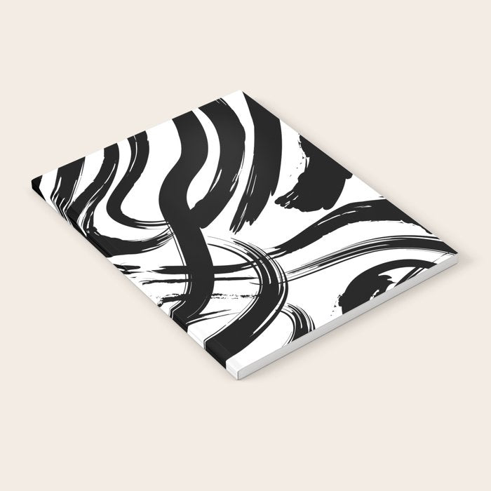 Abstract black and white paint brush stroke pattern Notebook Gallery Image 1