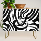 Abstract black and white paint brush stroke pattern Credenza Gallery Image 1