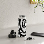 Abstract black and white paint brush stroke pattern Water Bottle Gallery Image 4