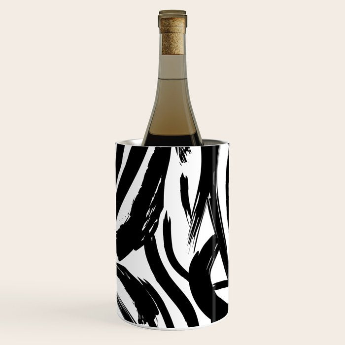 Abstract black and white paint brush stroke pattern Wine Chiller Gallery Image 2