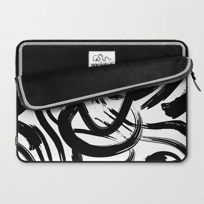 Abstract black and white paint brush stroke pattern Laptop Sleeve Gallery Image 2