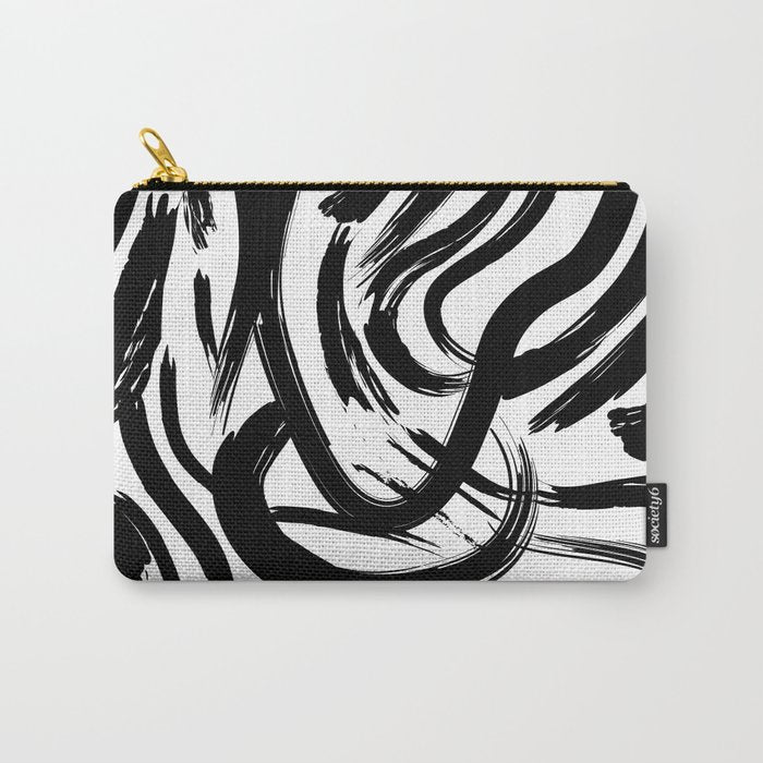 Abstract black and white paint brush stroke pattern Carry All Pouch Gallery Image 1