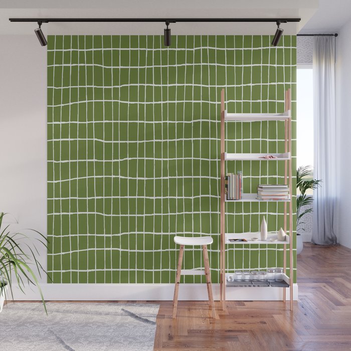 Olive Green Grid | PATTERN 05: The Retro Edition Wall Mural Gallery Image 1