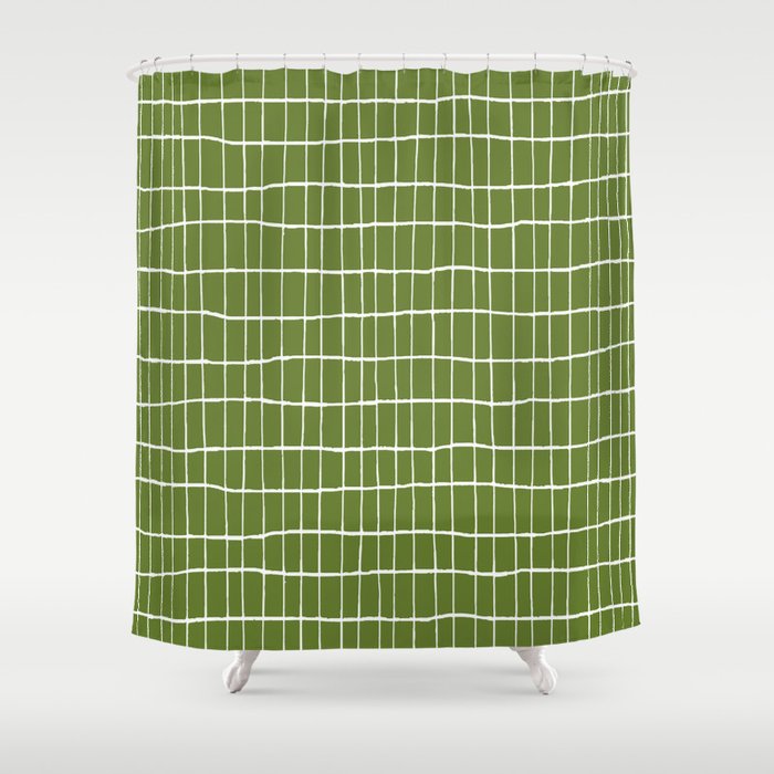 Olive Green Grid | PATTERN 05: The Retro Edition Shower Curtain Gallery Image 1