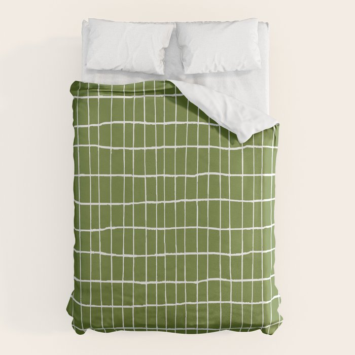 Olive Green Grid | PATTERN 05: The Retro Edition Duvet Cover Gallery Image 6