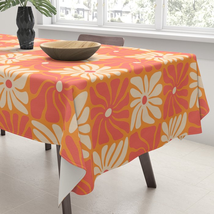 Retro checkered flower art pattern Tablecloth Gallery Image 3