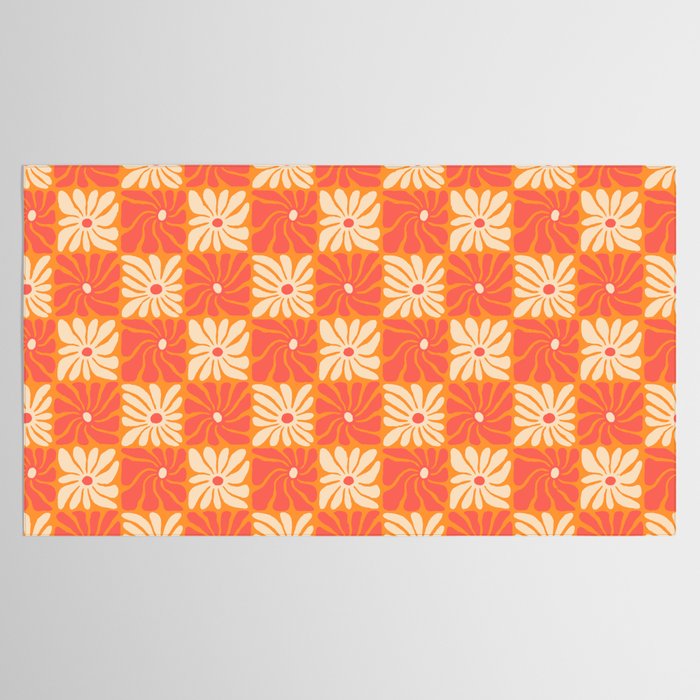 Retro checkered flower art pattern Tablecloth Gallery Image 2