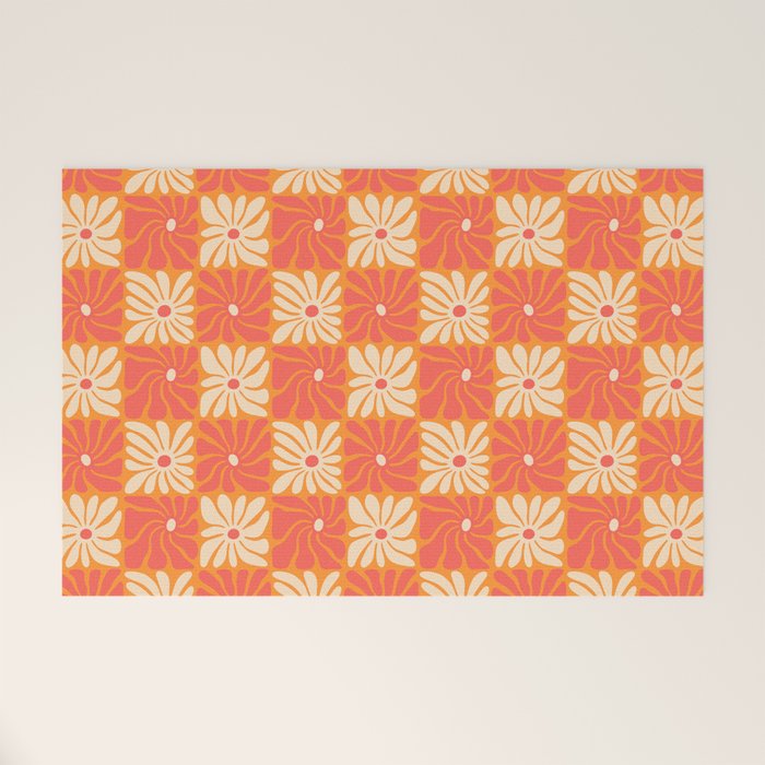 Retro checkered flower art pattern Welcome Mat Gallery Image 1