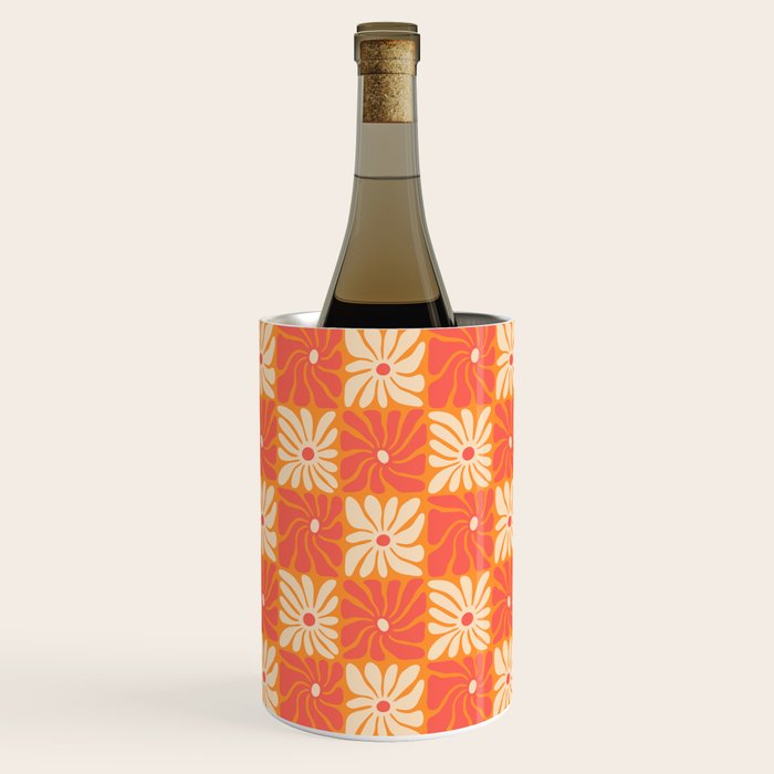 Retro checkered flower art pattern Wine Chiller Gallery Image 1