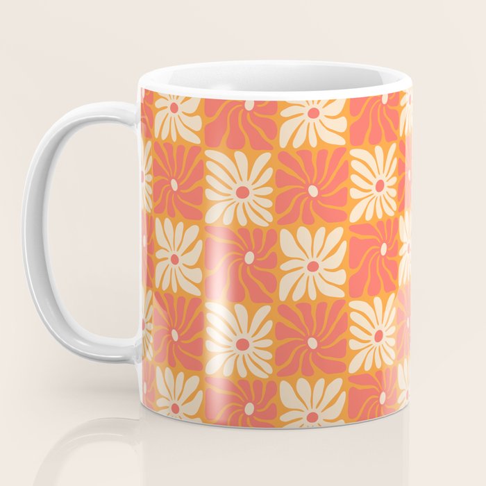 Retro checkered flower art pattern Coffee Mug Gallery Image 3