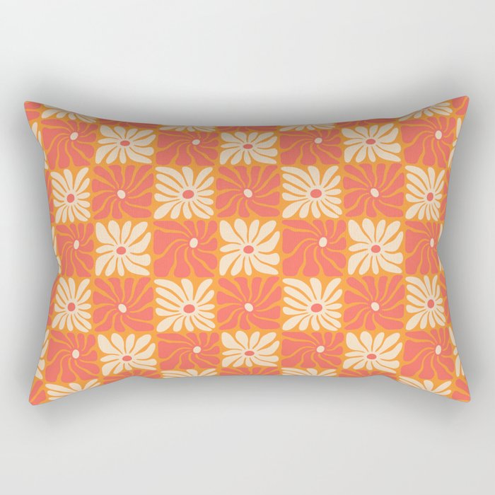 Retro checkered flower art pattern Rectangular Pillow Gallery Image 1