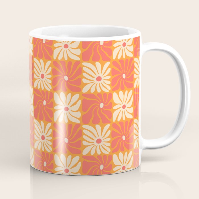 Retro checkered flower art pattern Coffee Mug Gallery Image 1