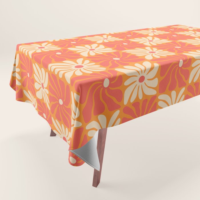 Retro checkered flower art pattern Tablecloth Gallery Image 1