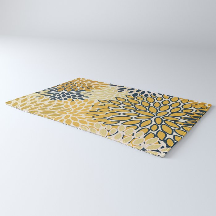 Floral Prints, Abstract Art, Navy Blue and Mustard Yellow, Rug Gallery Image 3