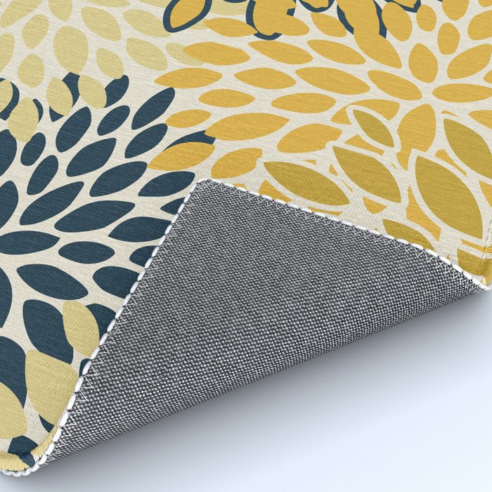Floral Prints, Abstract Art, Navy Blue and Mustard Yellow, Rug Gallery Image 4