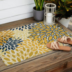 Floral Prints, Abstract Art, Navy Blue and Mustard Yellow, Outdoor Rug Gallery Image 2