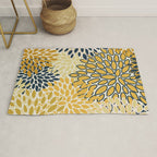 Floral Prints, Abstract Art, Navy Blue and Mustard Yellow, Rug Gallery Image 1