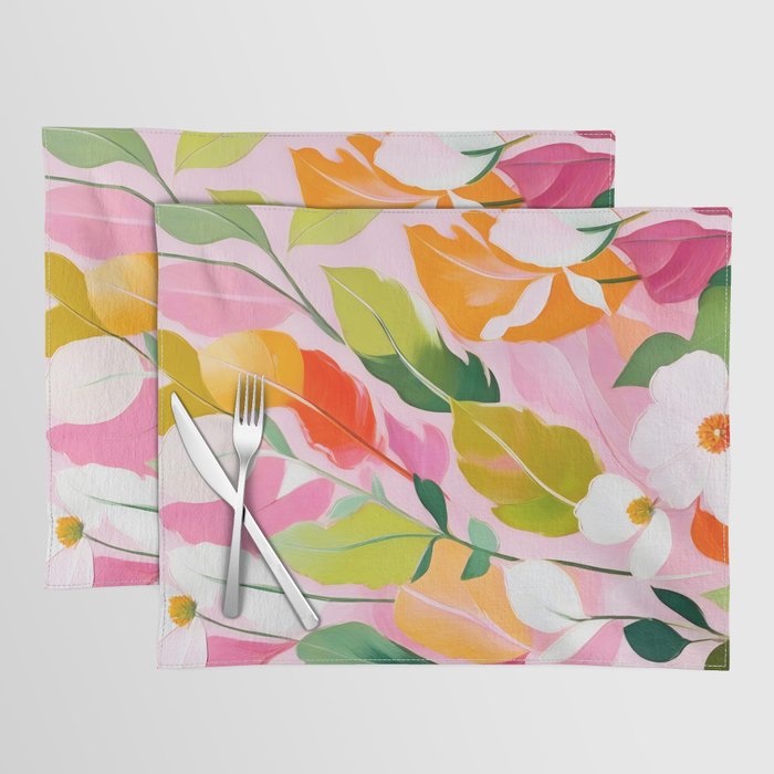 Pastelchio, Pastel Floral Botanical Spring, Flowers Blush Blossom Pink Garden Painting, Bohemian Chic Subdued Nature Plants Placemat Gallery Image 1