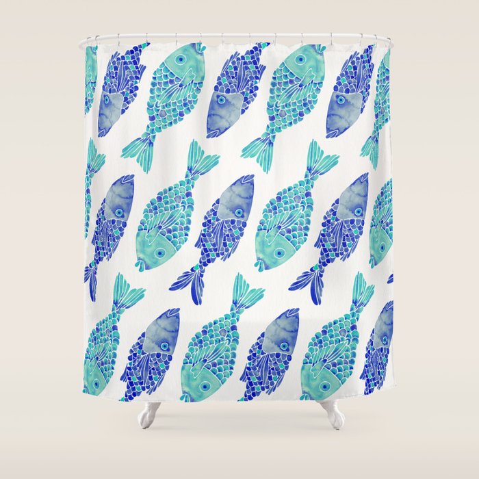 Indonesian Fish Duo - Navy & Turquoise Palette Shower Curtain Gallery Image 1