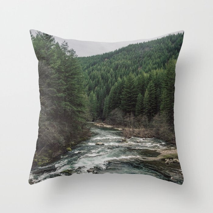 Adventure Forest River - Pacific Northwest Wanderlust Throw Pillow Gallery Image 6