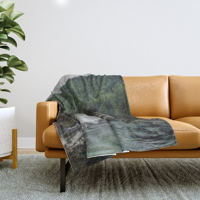 Adventure Forest River - Pacific Northwest Wanderlust Throw Blanket Gallery Image 1