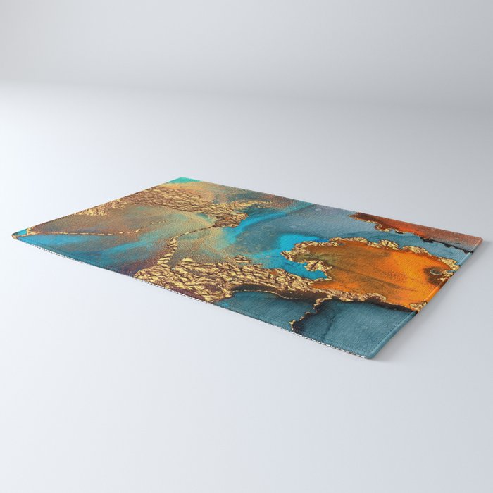 Abstract Blue And Gold Autumn Marble Rug Gallery Image 3