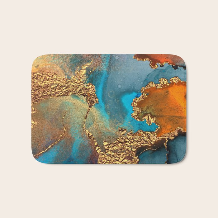 Abstract Blue And Gold Autumn Marble Bath Mat Gallery Image 1