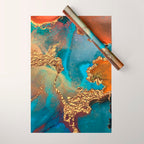 Abstract Blue And Gold Autumn Marble Wrapping Paper Gallery Image 1