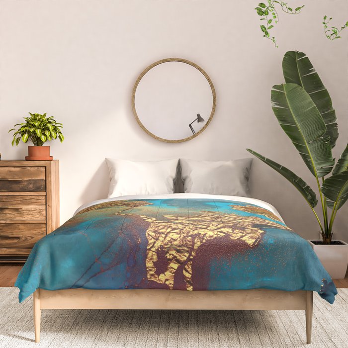 Abstract Blue And Gold Autumn Marble Comforter Gallery Image 3