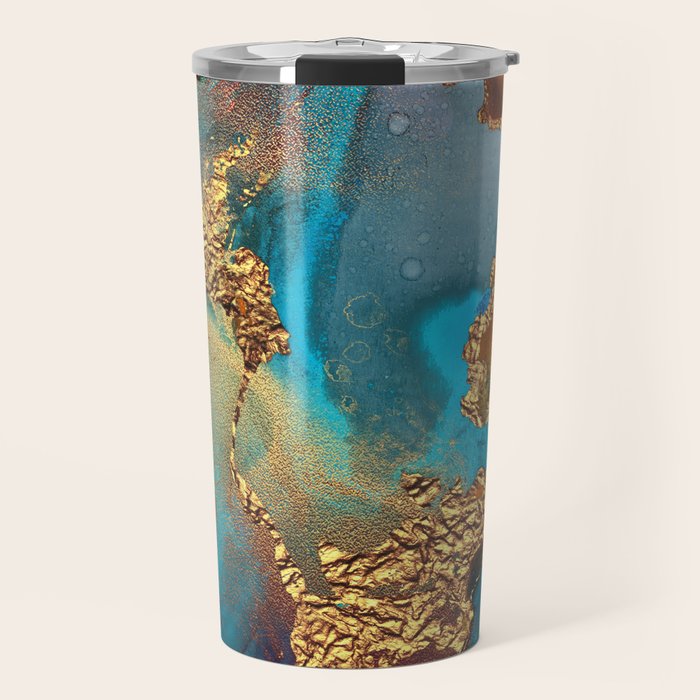 Abstract Blue And Gold Autumn Marble Travel Mug Gallery Image 1