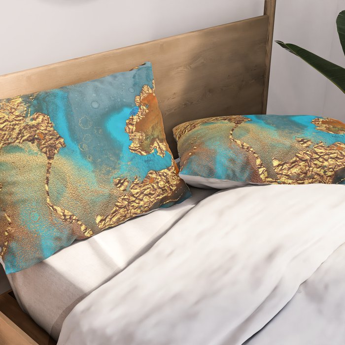 Abstract Blue And Gold Autumn Marble Pillow Sham Gallery Image 2