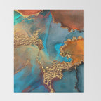 Abstract Blue And Gold Autumn Marble Throw Blanket Gallery Image 2