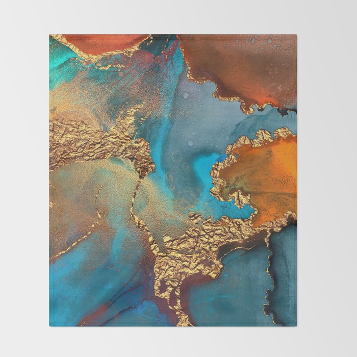 Abstract Blue And Gold Autumn Marble Throw Blanket Gallery Image 2