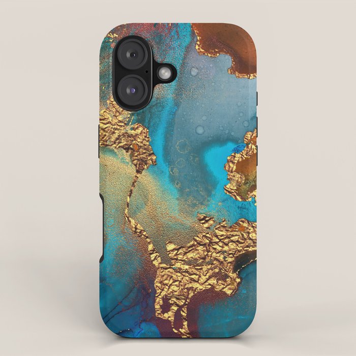 Abstract Blue And Gold Autumn Marble iPhone Case Gallery Image 1