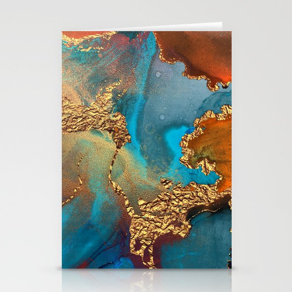 Abstract Blue And Gold Autumn Marble Stationery Card Gallery Image 2